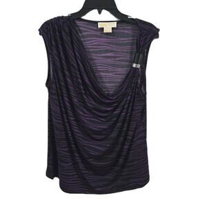 Michael Kors Women's Top Size 1X Purple Black Zebra Print Drape Neck Sleeveless